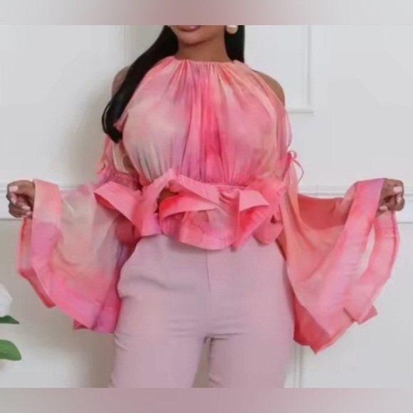 NWT AKIRA Elegant Pink ombré Off-cold Shoulder oversized blouse size S - Picture 4 of 5